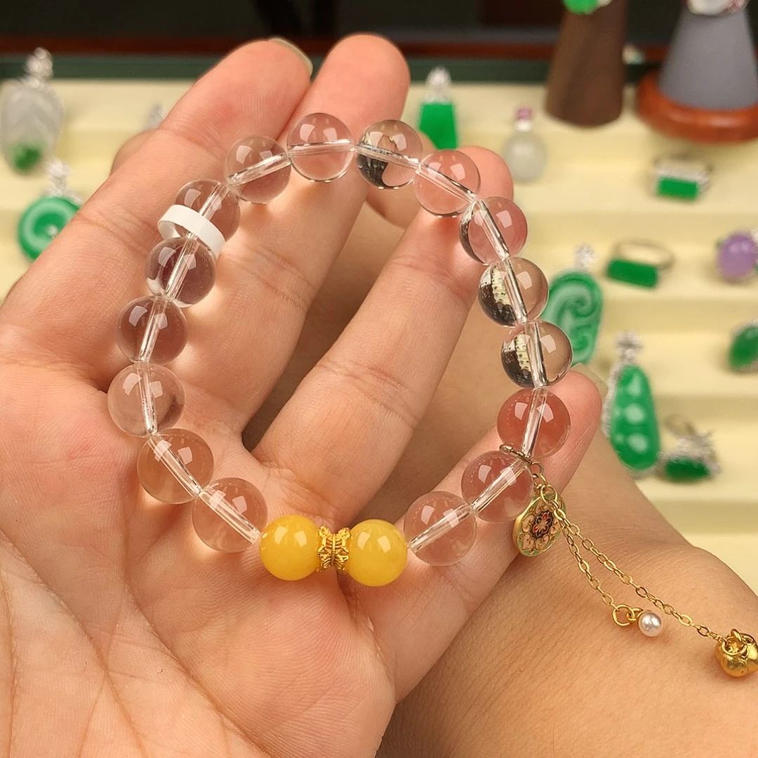 水晶手串银S925镶嵌白水晶