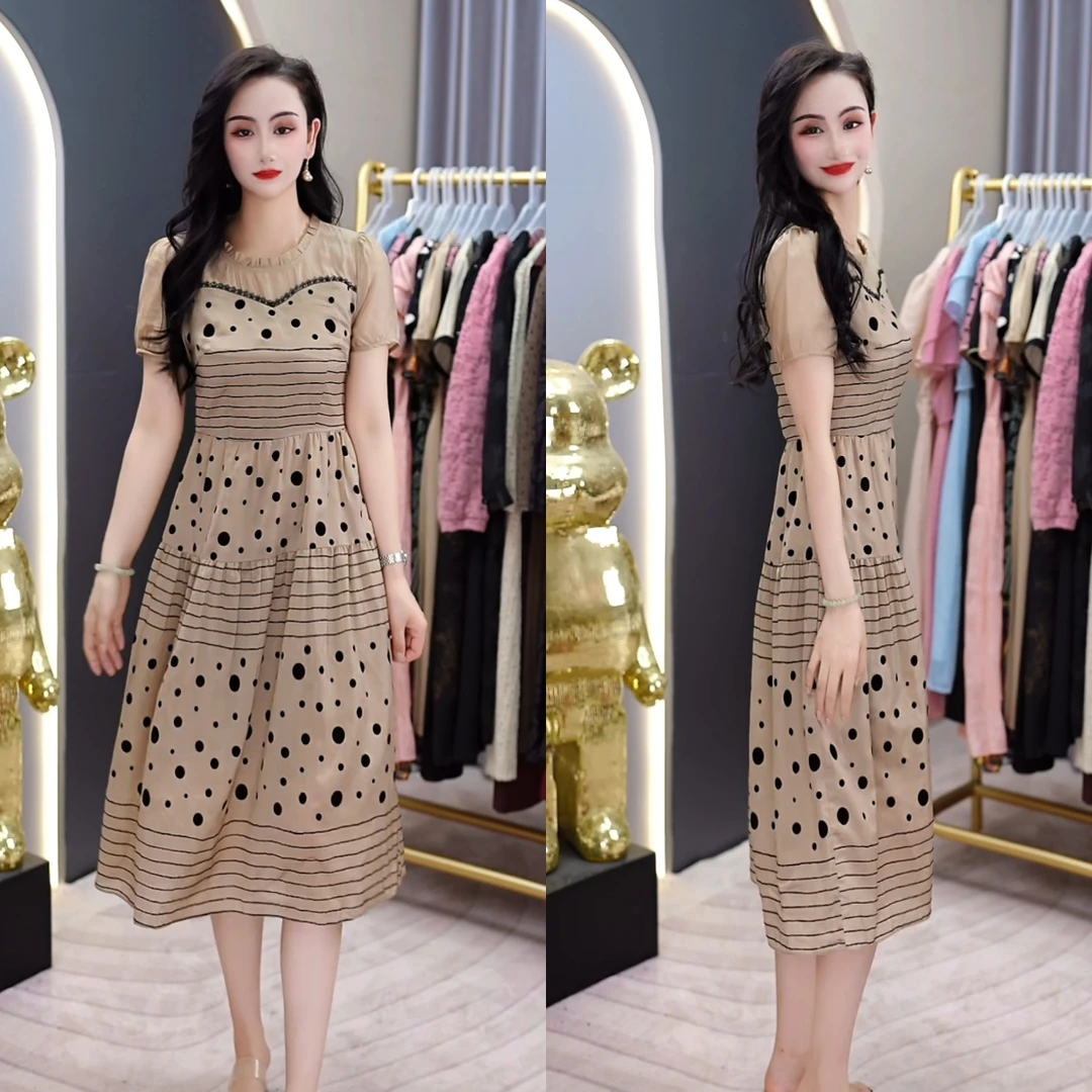 2025夏新款波点时尚洋气清凉显瘦连衣裙子女中长款连衣裙M-4XL