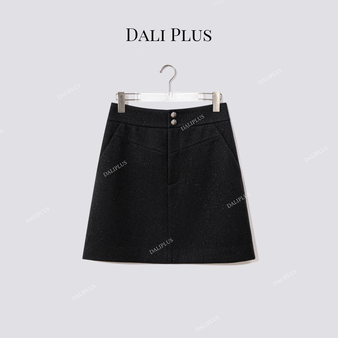 DALI PLUS“双粒扣闪闪半裙”高腰A字短裙-D5LT2227