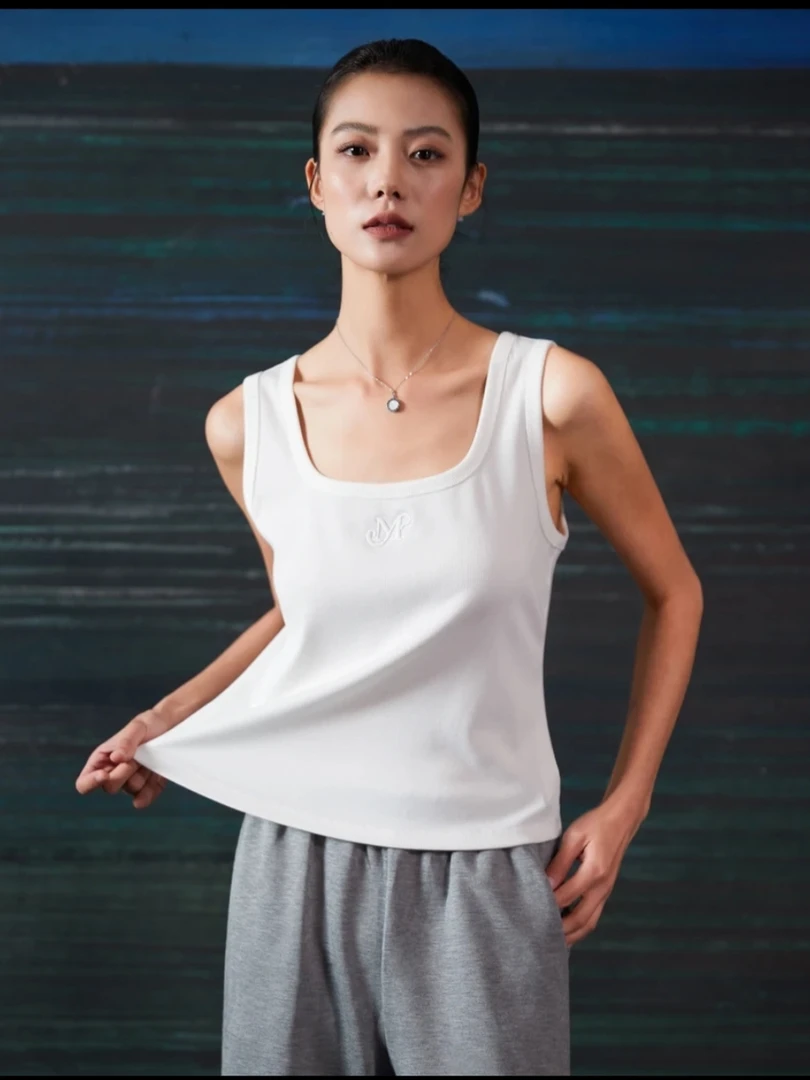 H316013763极简风背心吊带打底圆领条纹套装女装修身韩版设计师