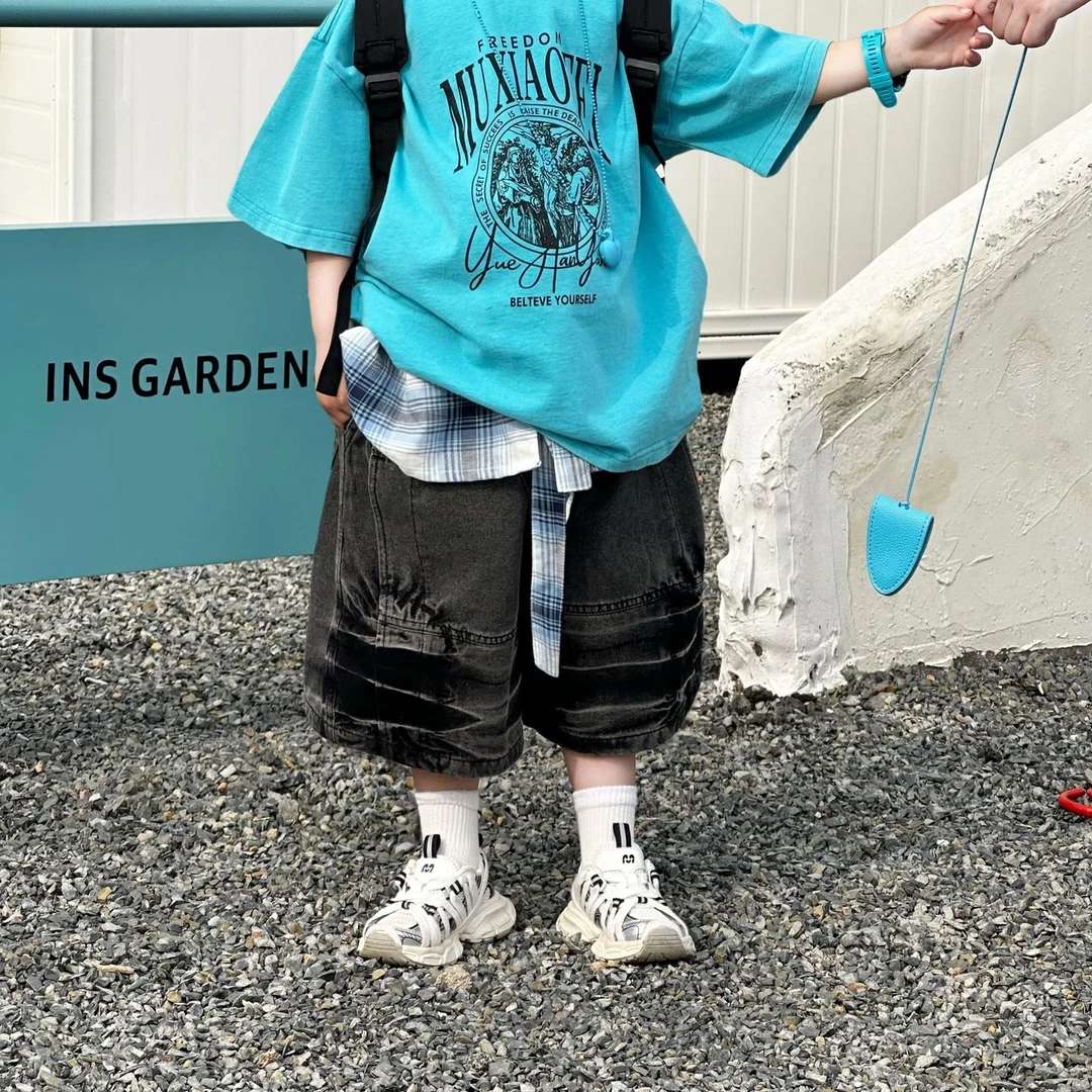 【扎染位置不一样 介意勿拍】kb6916 | 夏季儿童不规则扎染牛仔裤