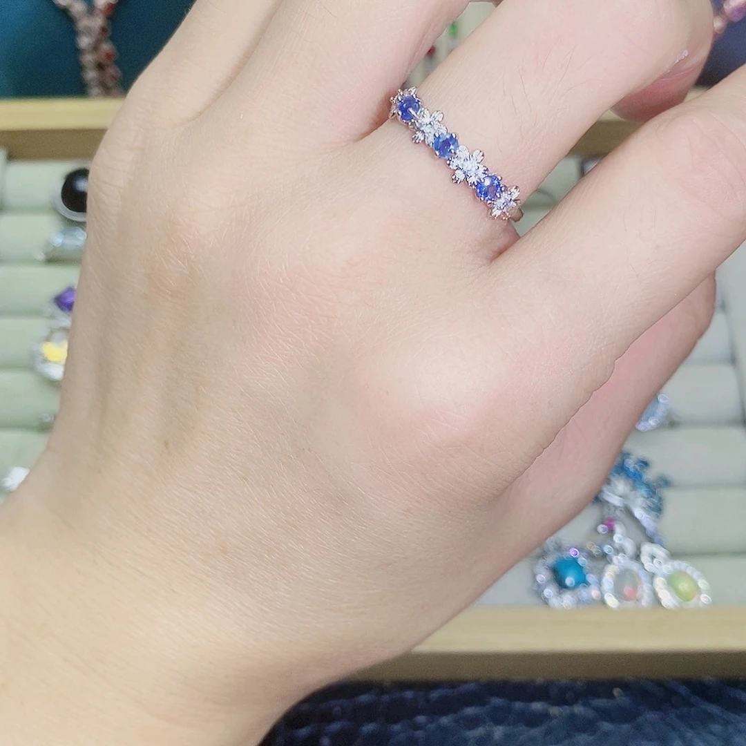 戒指蓝宝石银S925镶嵌