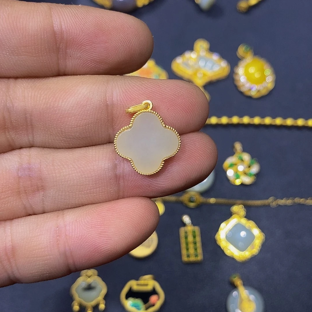 和田玉银S925镀金镶嵌颈饰