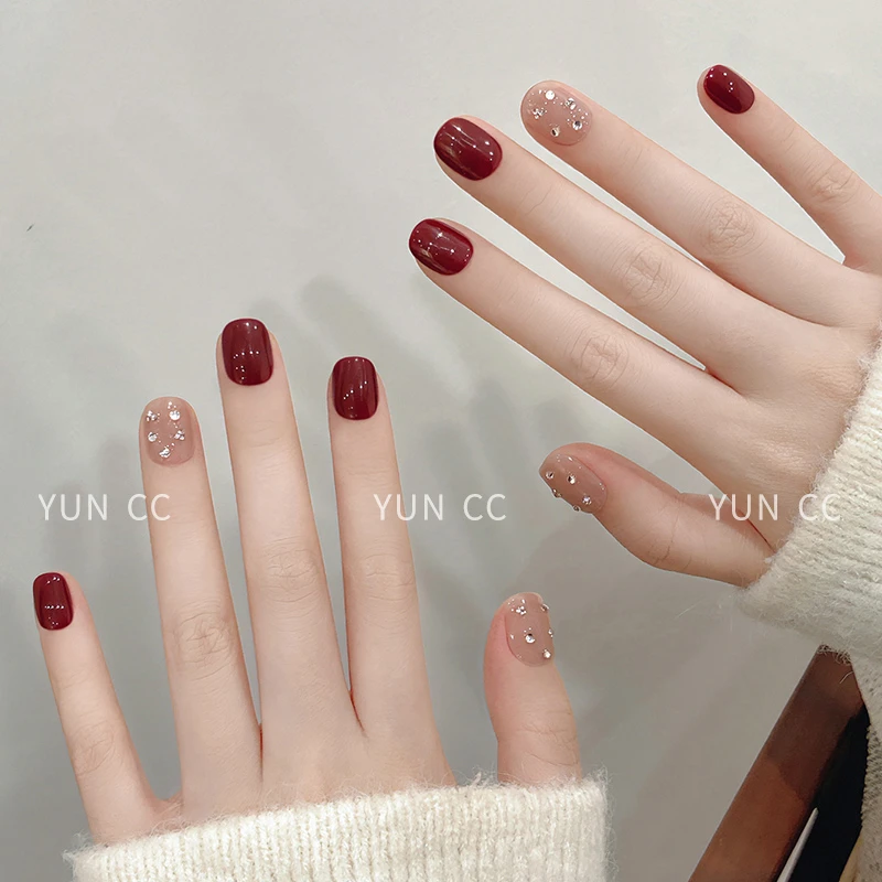 【玫瑰庄园】纯手工穿戴甲成品高级感秋冬温柔红色秋冬短款美甲贴片