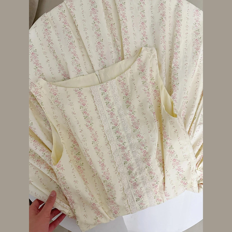 1436法式黄色碎花无袖背心连衣裙子女夏季2025新款小个子气质长裙