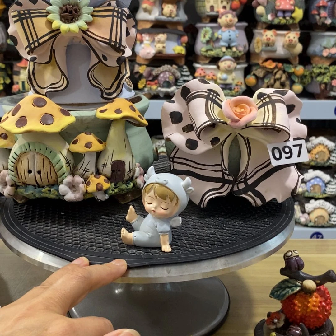 小*白狐粗陶手捏花盆