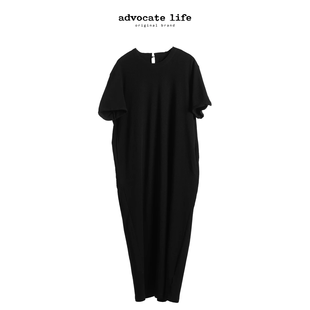 生活主张 Advocatelife时尚气质简约黑色显瘦短袖连衣裙JQ152035