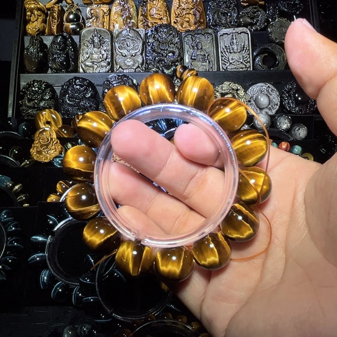 未镶嵌黑曜岩手链阿****t顶级黄虎眼爆闪M纹16m