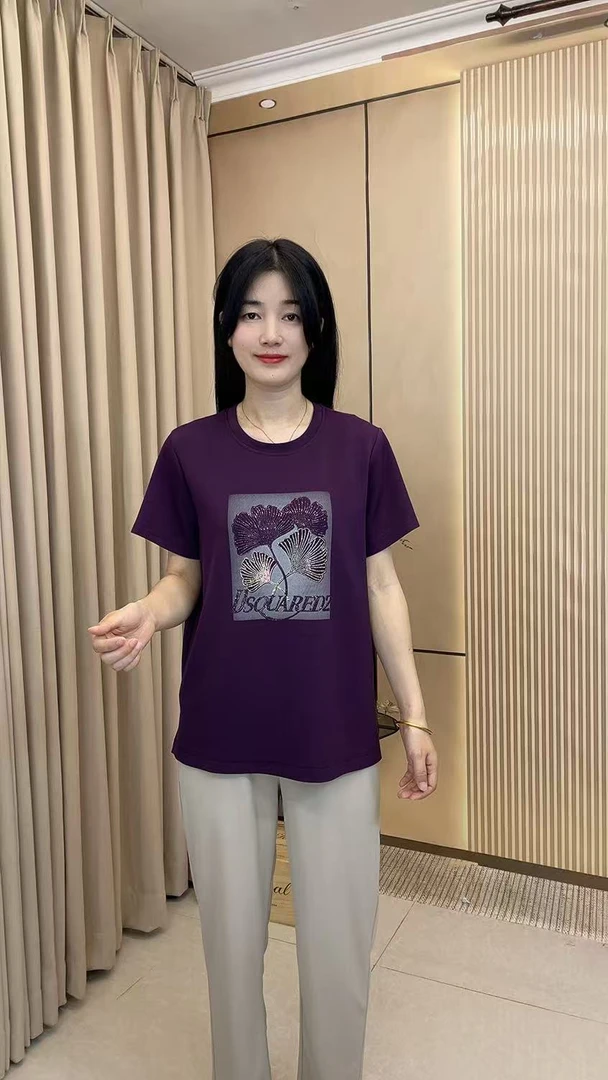 夏季潮流圆领亮钻宽松休闲短袖T恤