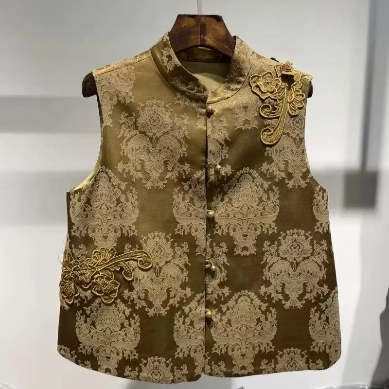 马夹国风女士提花马甲印花百搭休闲新中式