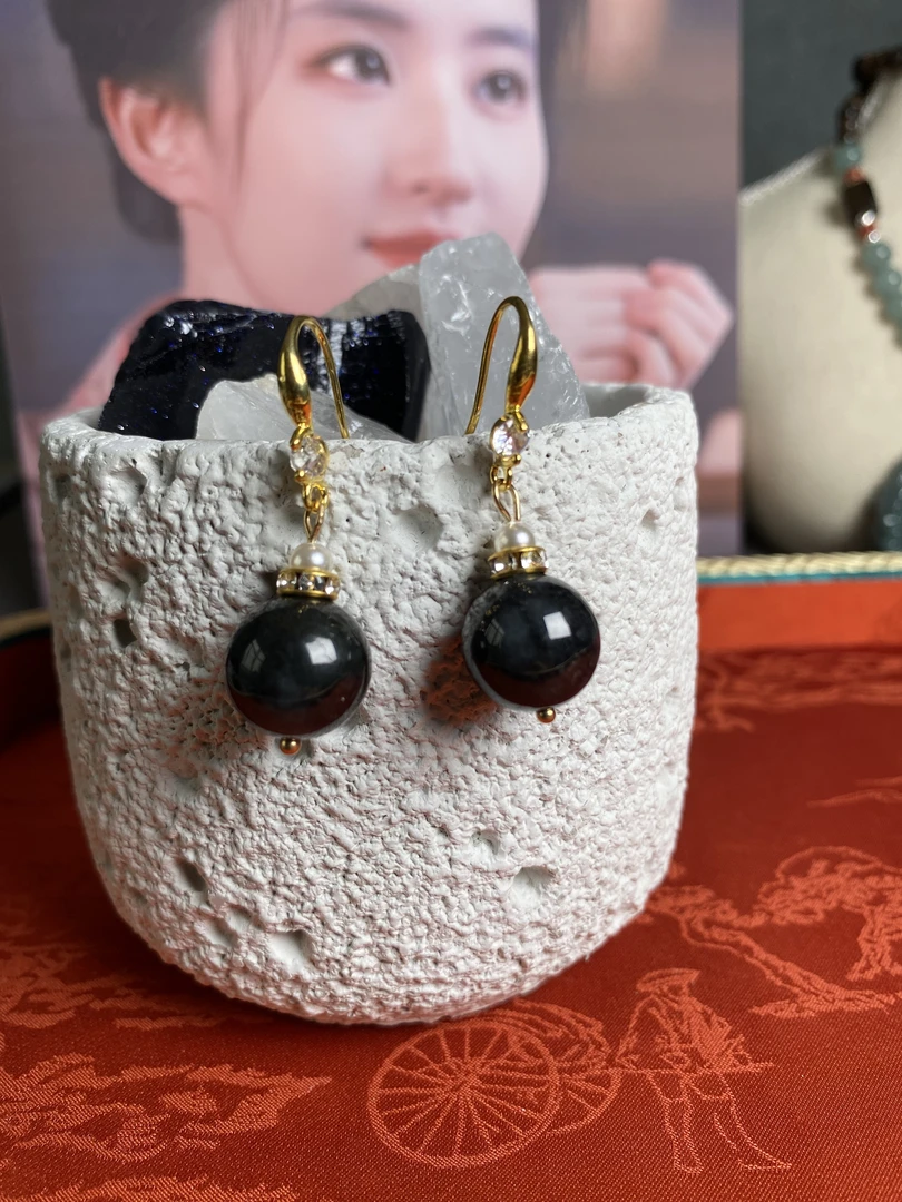 天然翡翠乌鸡料原创耳饰时尚大气款T1029