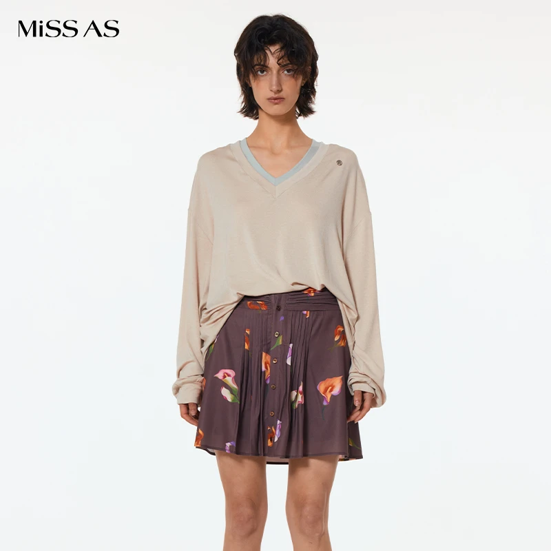 【UHOOWU】百搭抽褶花卉印花纽扣迷你短裙女25春夏新品MISSAS买手店