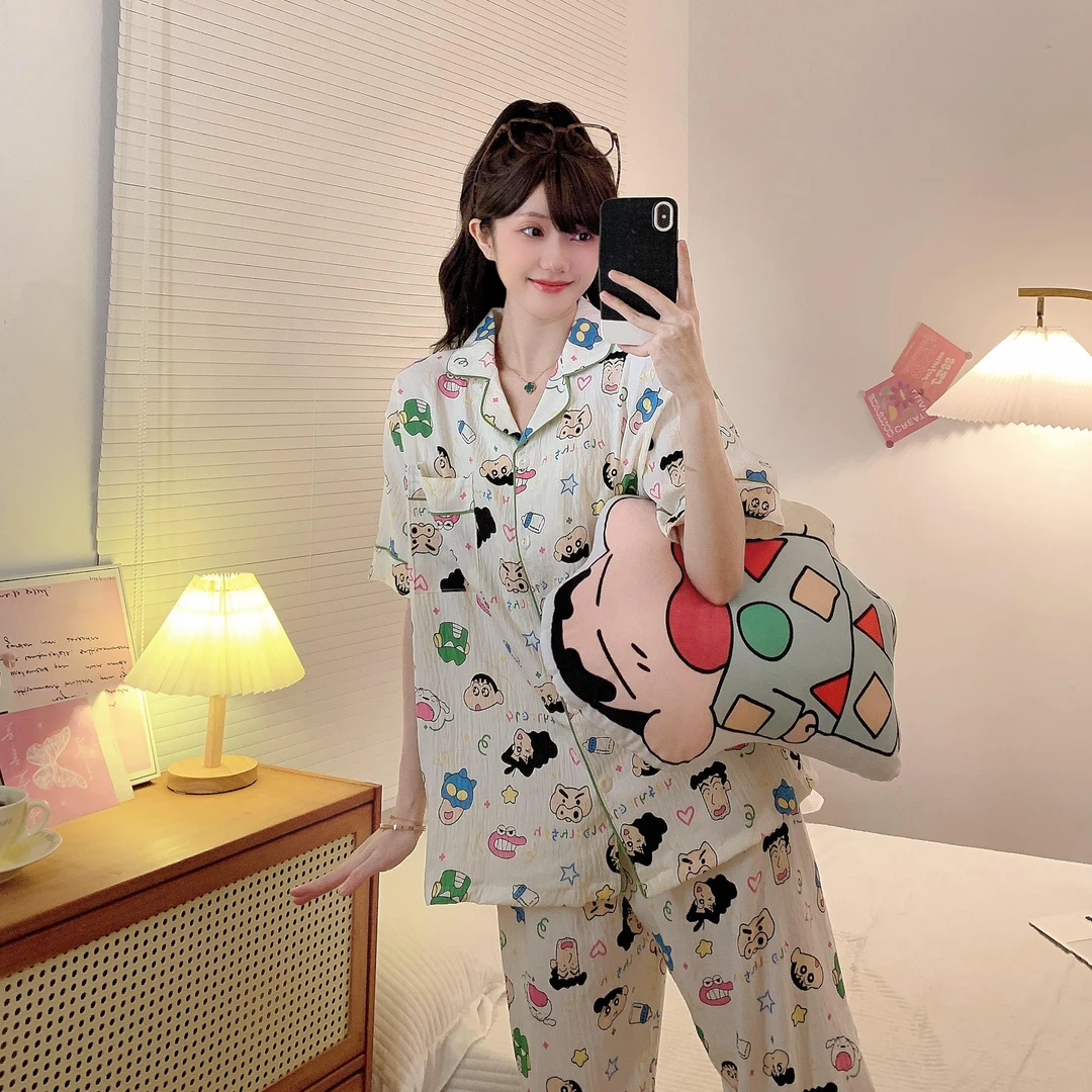 【蜡笔小新】超大码250斤三件套睡衣女胖MM可外穿家居服套装