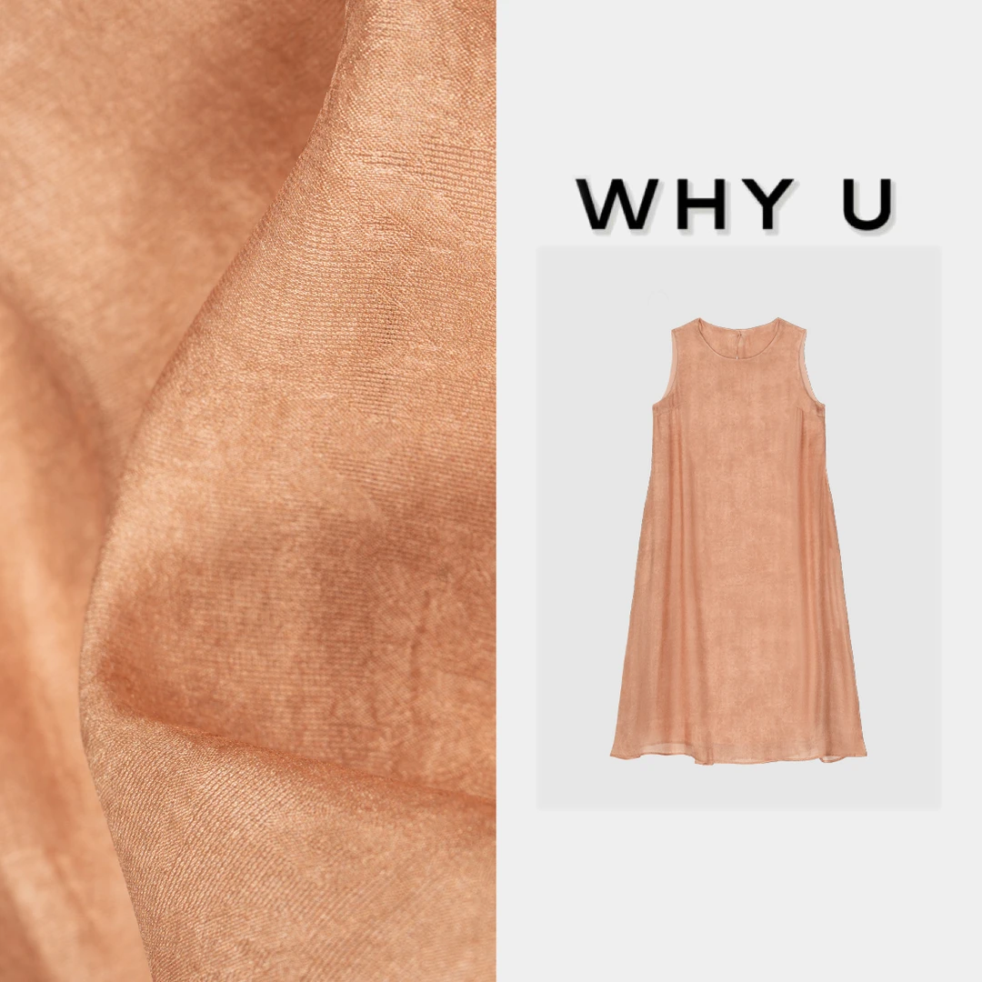 WHYU夏季新款极简风腰粉色褶皱砍袖连衣裙【粉雾离】25SS