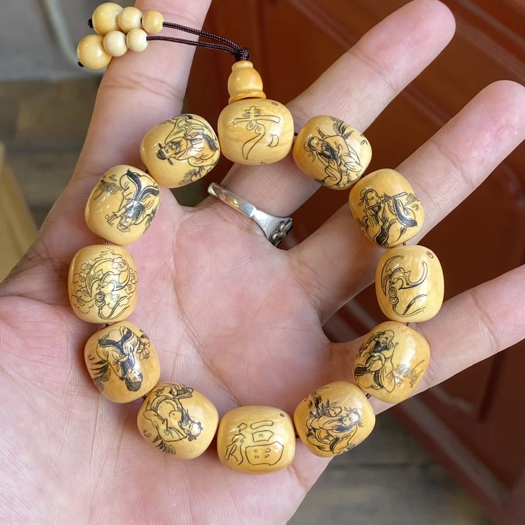 【佳哥严选】J05907-猛犸八仙过海线雕手串-15mm左右