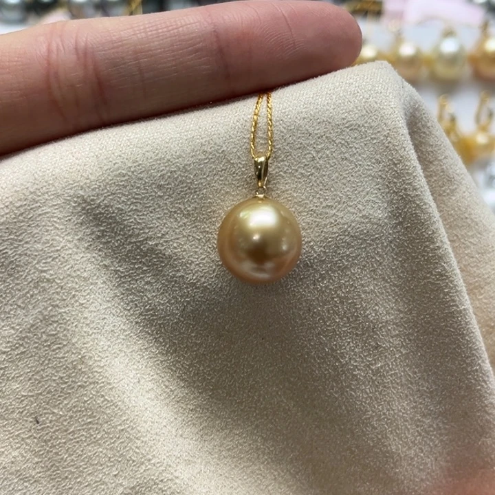18K金镶嵌吊坠(不含链)海水珍珠金珠12-13m 50号
