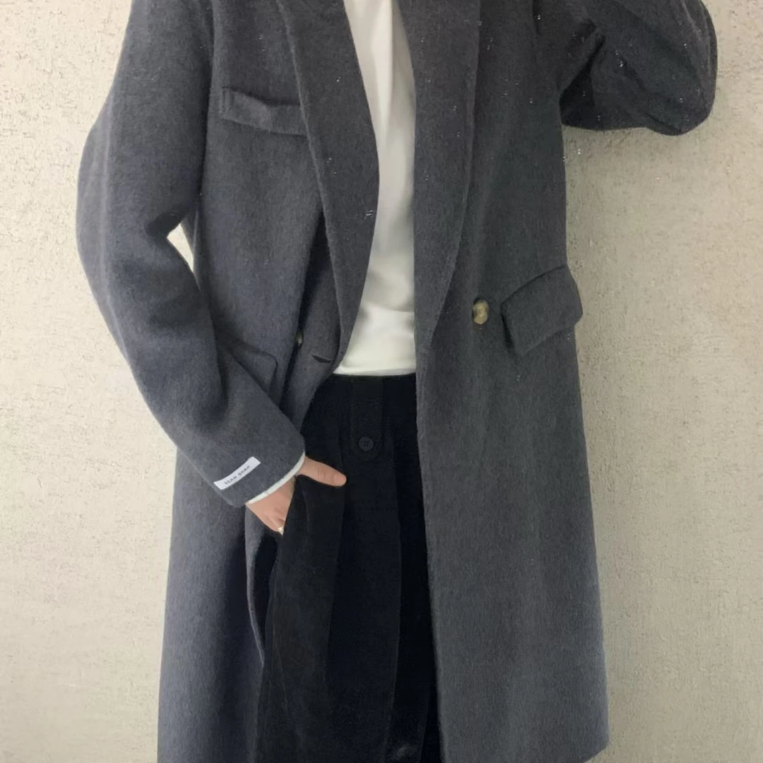 【 雨•美 推荐 】8633灰色韩版简约气质两扣大衣外套