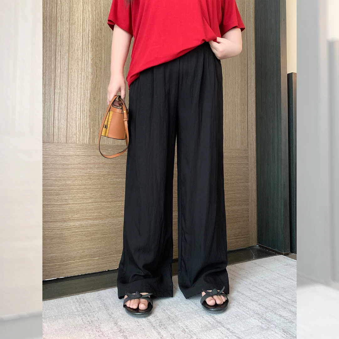 肉肉小姐大码女装夏季新品高腰直筒裤垂感胖mm拖地裤薄款休闲裤