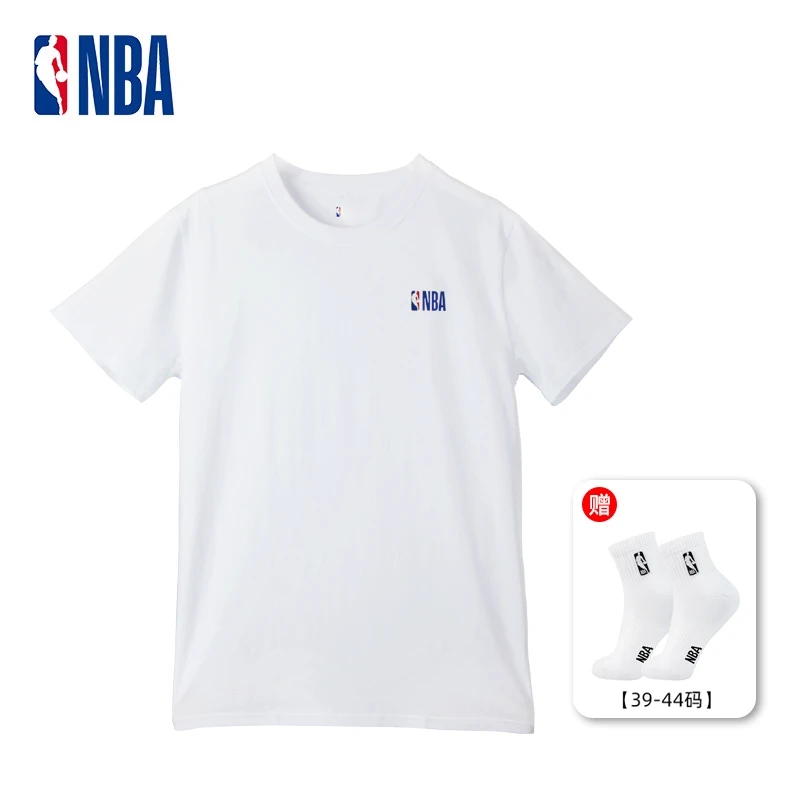 NBA经典款白T运动短袖棉打底圆领情侣衫男士休闲打底衣户外纯色