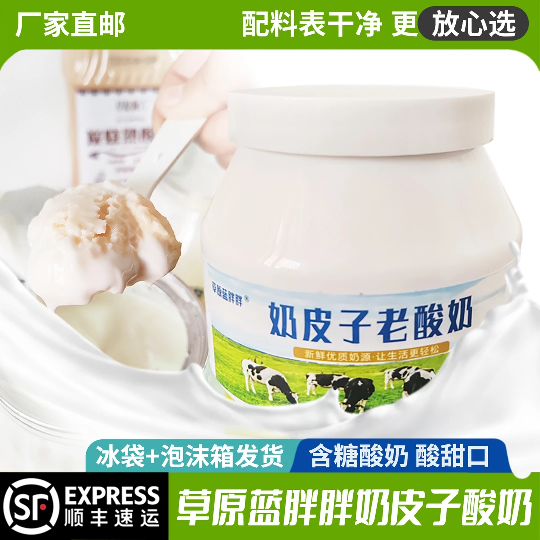 【顺丰发货】奶皮子老酸奶600g草原蓝胖胖原味风味酸奶内蒙古桶装