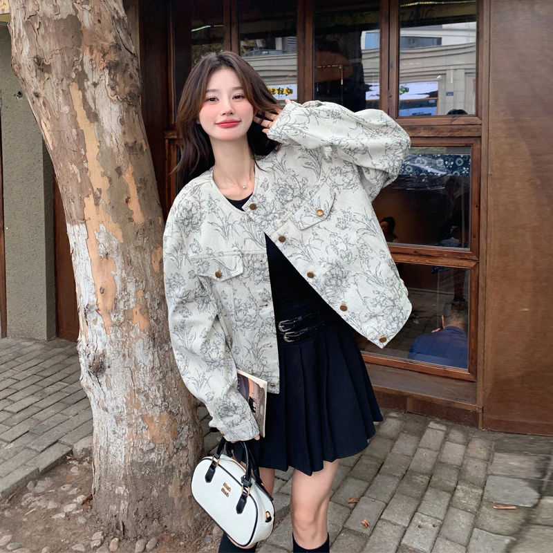 复古提花短外套女2025春秋新款韩系穿搭氛围感小众流行松弛感开衫