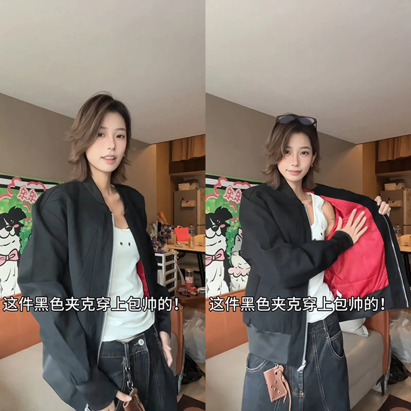 倒三角水洗外套男秋季美式高街飞行员夹克春秋款潮牌2025新款衣服