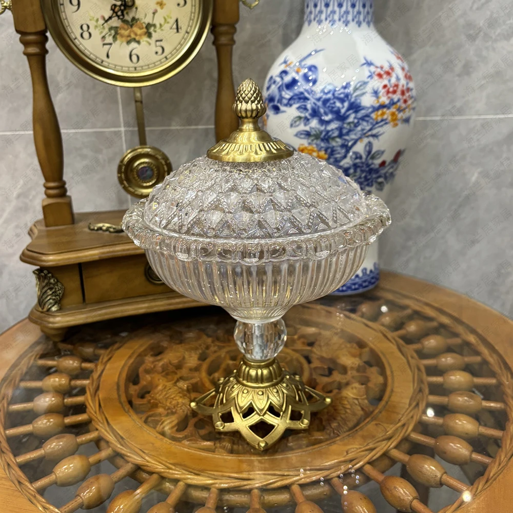 全铜加高款二合一钻石水晶玻璃欧式糖果盘