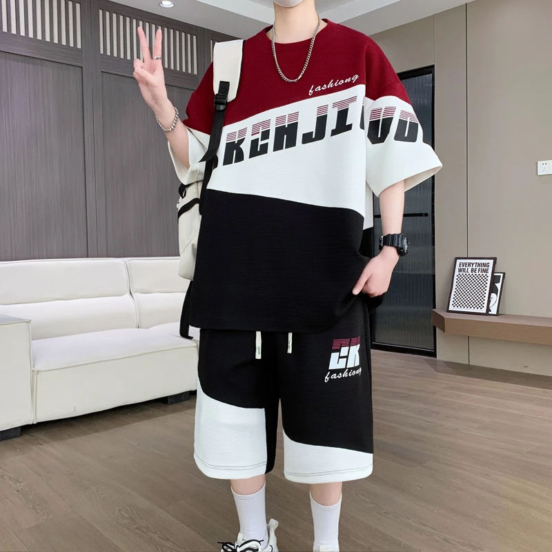 夏季短裤短袖青少年休闲运动套装休闲男士情侣大码时尚潮流