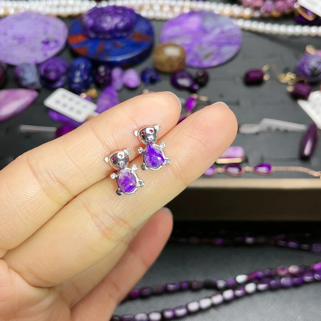 苏纪石（舒俱来）耳钉银S925镶嵌