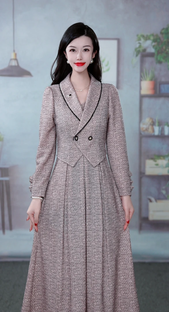 A141小香风套装连衣裙2025新款女春秋爆款一整套穿搭时尚假两件套