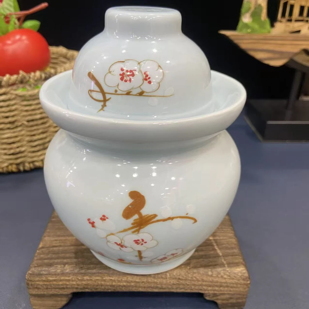 【百善瓷业】DP-A39浅蓝色泡菜坛1斤装-GZ