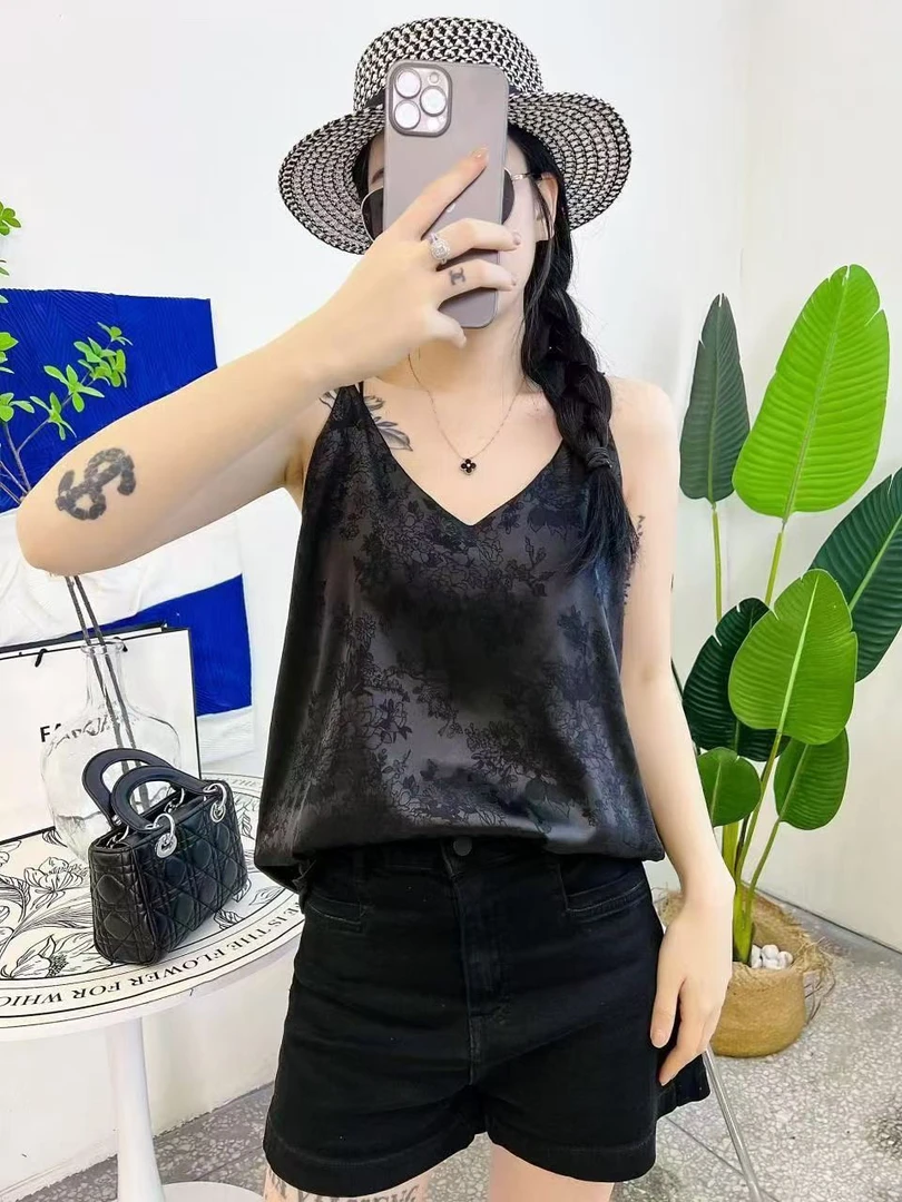 醋酸提花打底女内中式无袖缎面背心