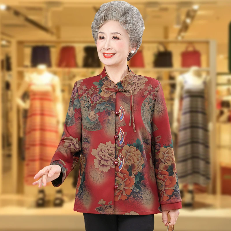 奶奶装春衬衣妈妈新中式薄款外套中老年人春装上衣喜婆婆高贵衬衫