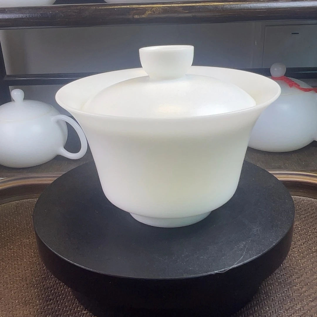 陶瓷素烧高冰马蹄盖碗