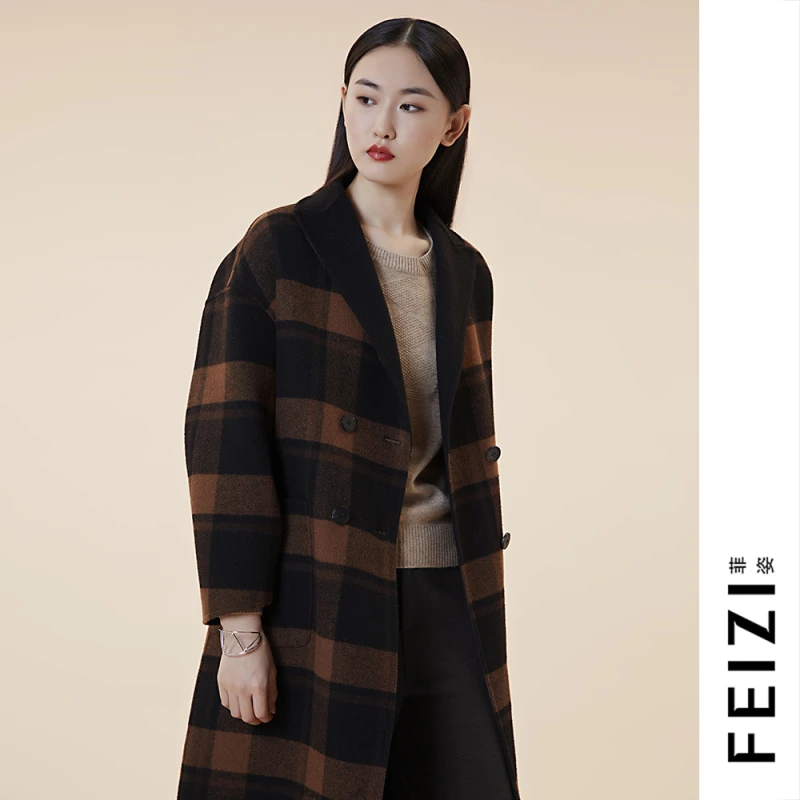 菲姿FEIZI冬款翻领格纹大衣0W733