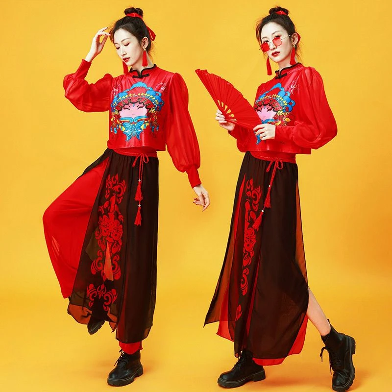 【3861人】新款成人打鼓服女腰鼓盘鼓队中国风喜庆演出舞台套装秧