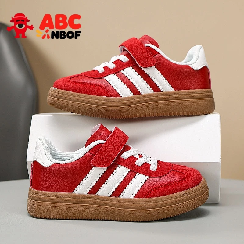 ABC NBOF童鞋女童板鞋春秋新款皮面防水儿童德训小学生休闲运动鞋