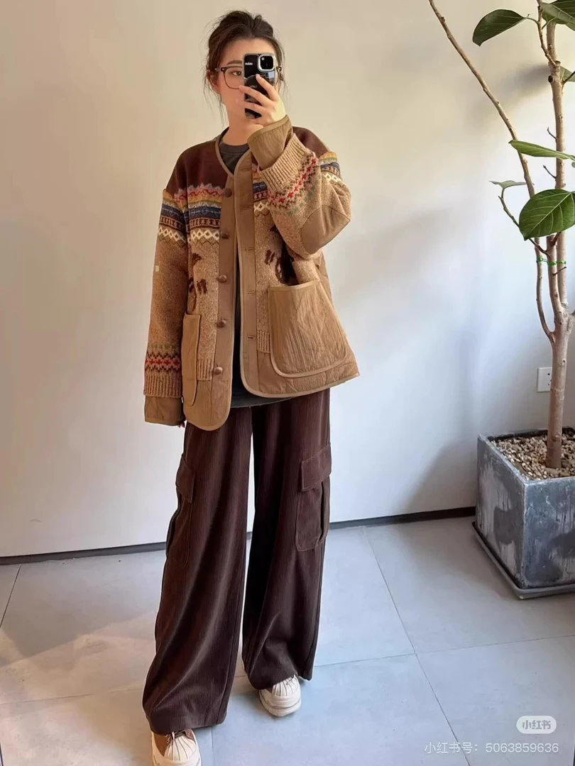 【B106】2025冬季新款经典动感樱桃费尔岛双面两穿棉服
