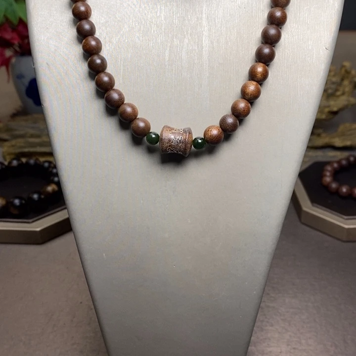 沉香手串越南富森红土古董料08➕竹节沉香木雕