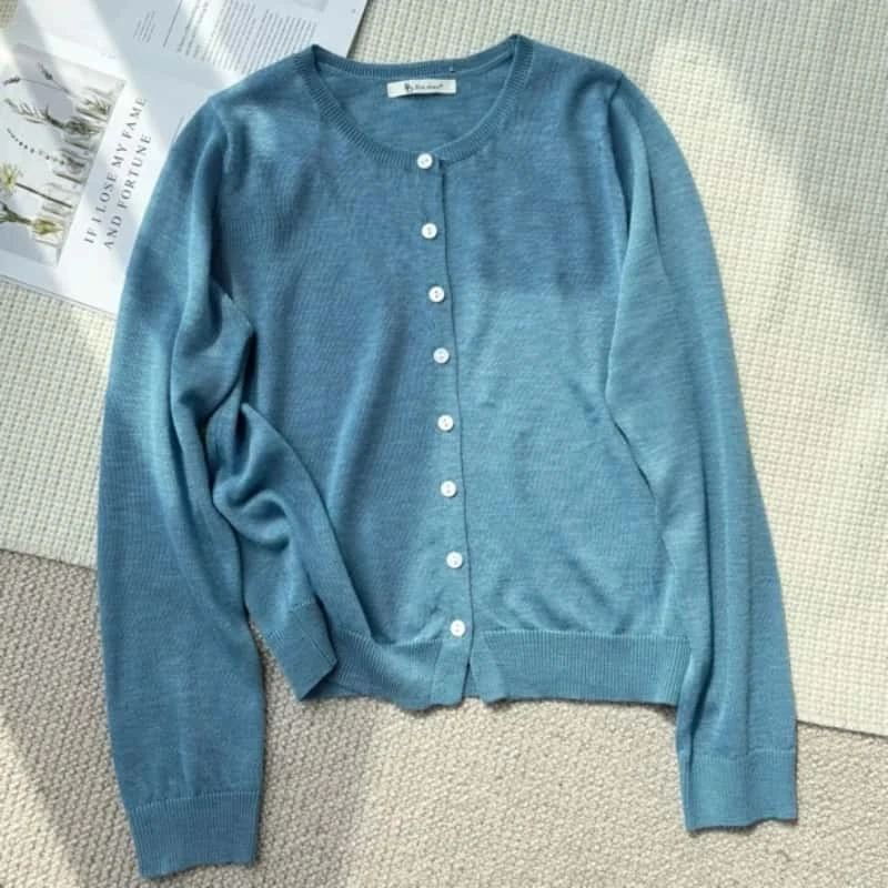 春季气质圆领长袖针织开衫女2025新款时尚洋气撞色宽松薄款打底衫