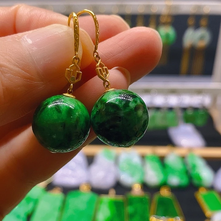 翡翠18K金镶嵌耳饰?***?耳坠