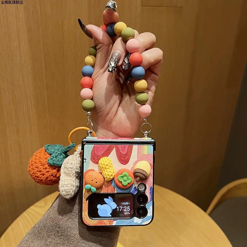 杨幂同款好柿发生适用三星ZFlip4手机壳折叠折叠屏Nappa皮手机壳