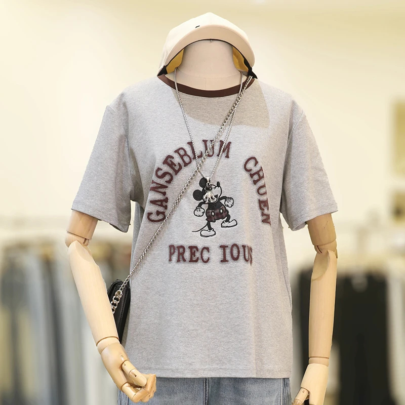 zaw大码女装短袖T恤正肩刺绣打底衫女内搭胖mm遮肉显瘦上衣/25026