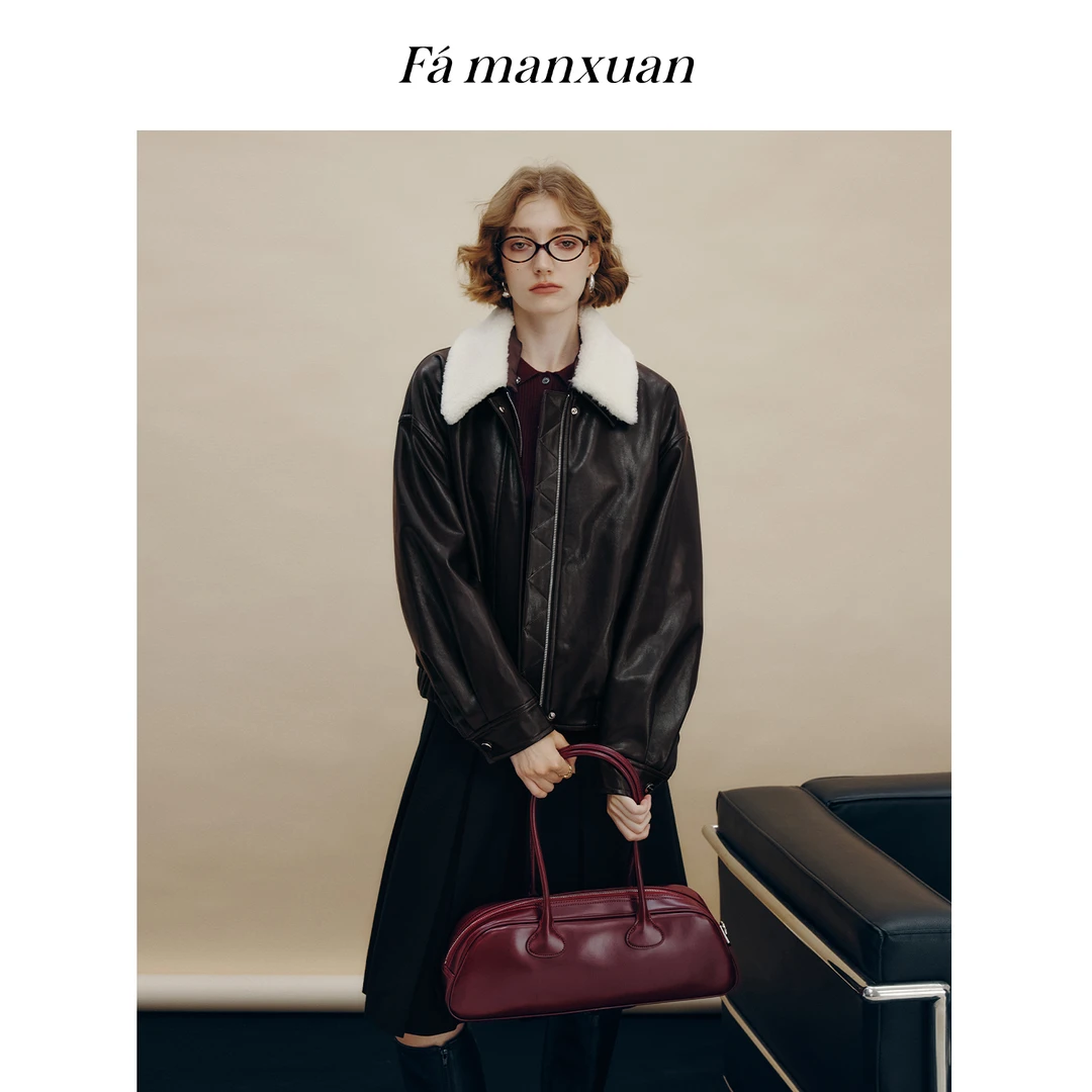 【粉丝专属】法曼萱复古PU皮夹克外套女2025冬季两穿皮衣