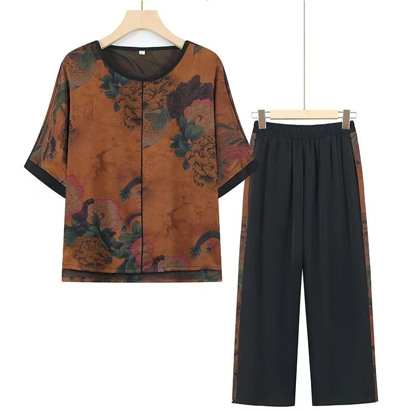 8403-中老年人夏季女奶奶装套装妈妈新款T恤薄款衣服【货位新仓库】