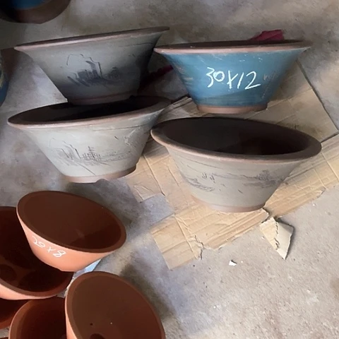 紫砂花皮大斗碗盆4个