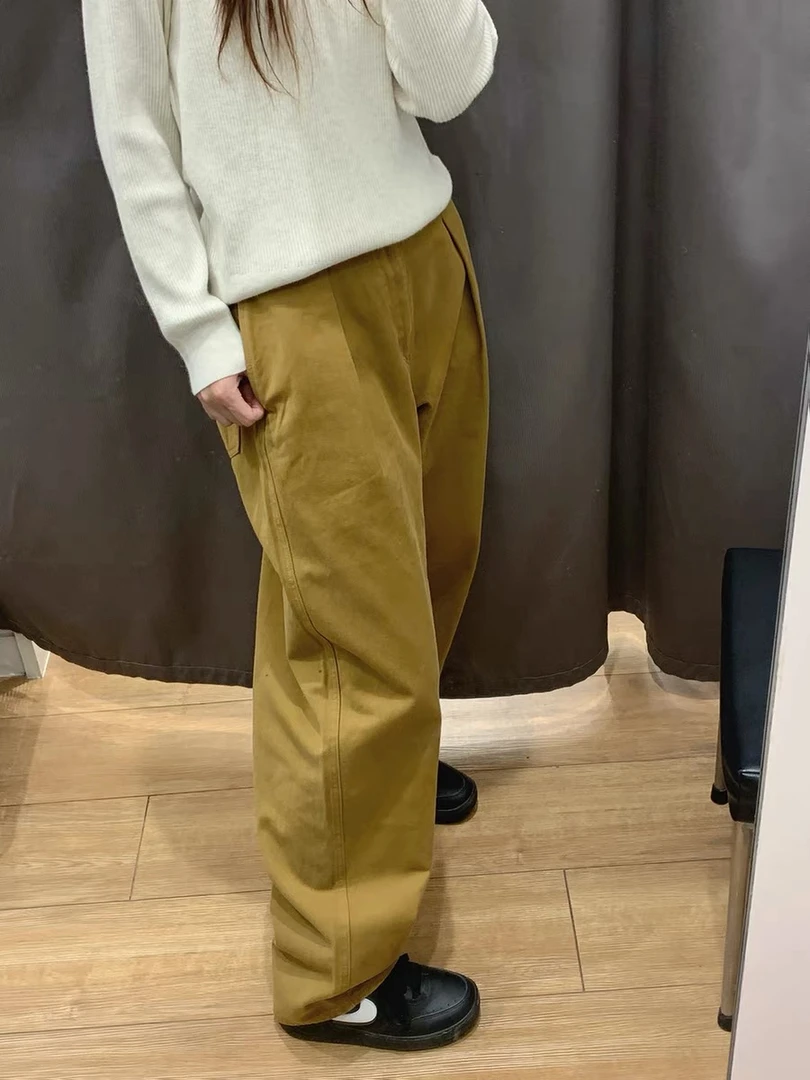 K3202 潮流百搭直筒打褶长裤镰刀阔腿水洗休闲裤 L447-1631