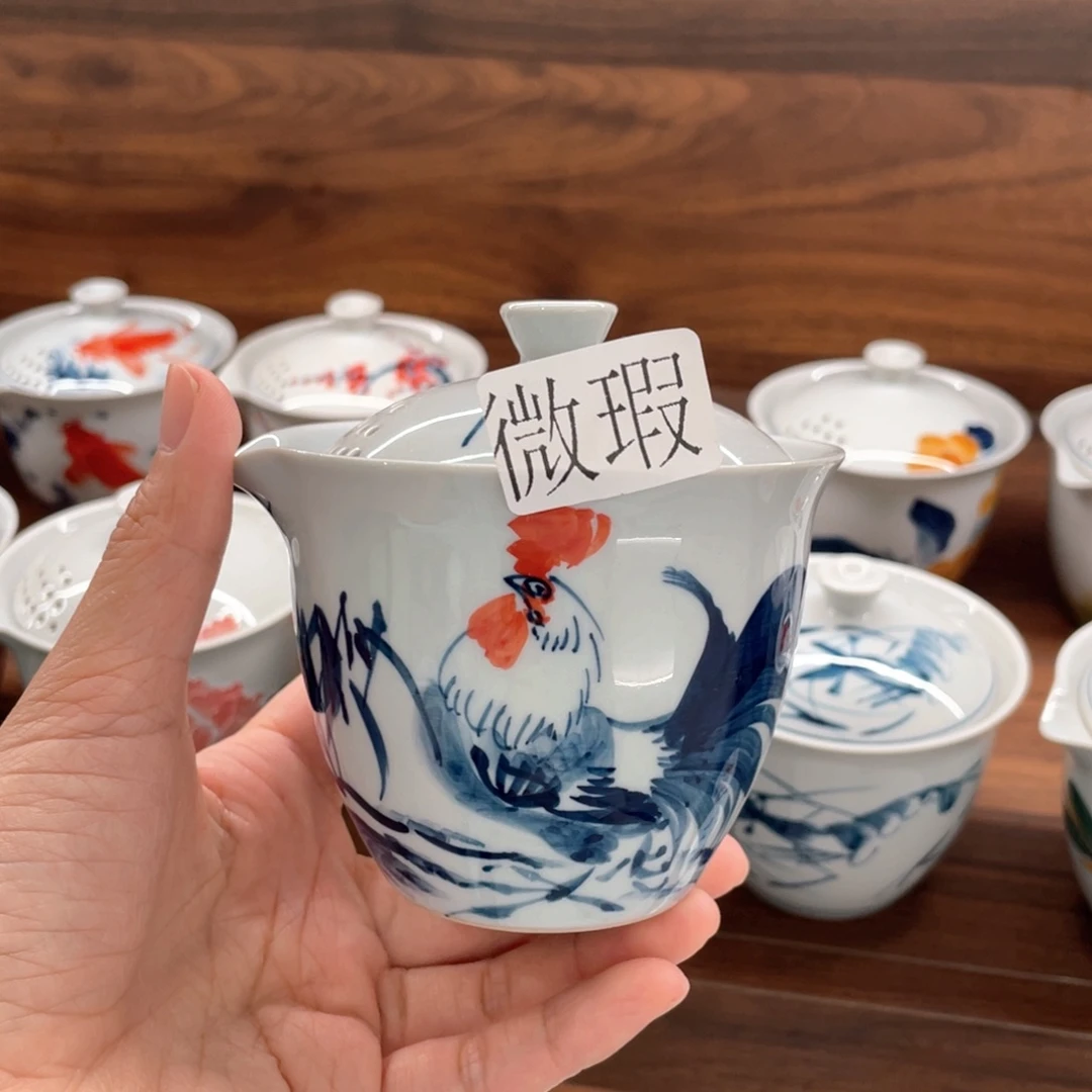 釉下手绘茶具微瑕