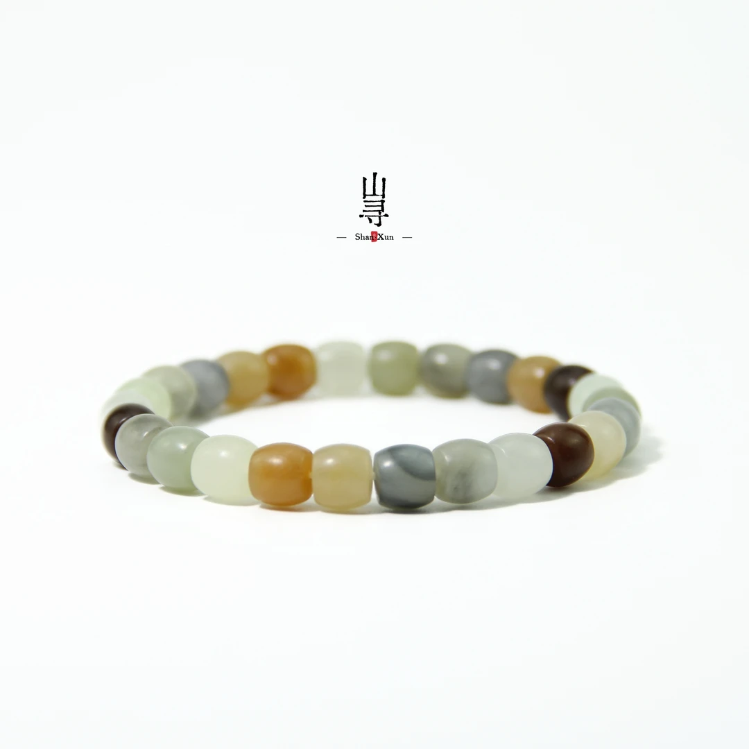 天然新疆和田玉楼兰三色高阶细料直切手串8mm（多样性发其一）