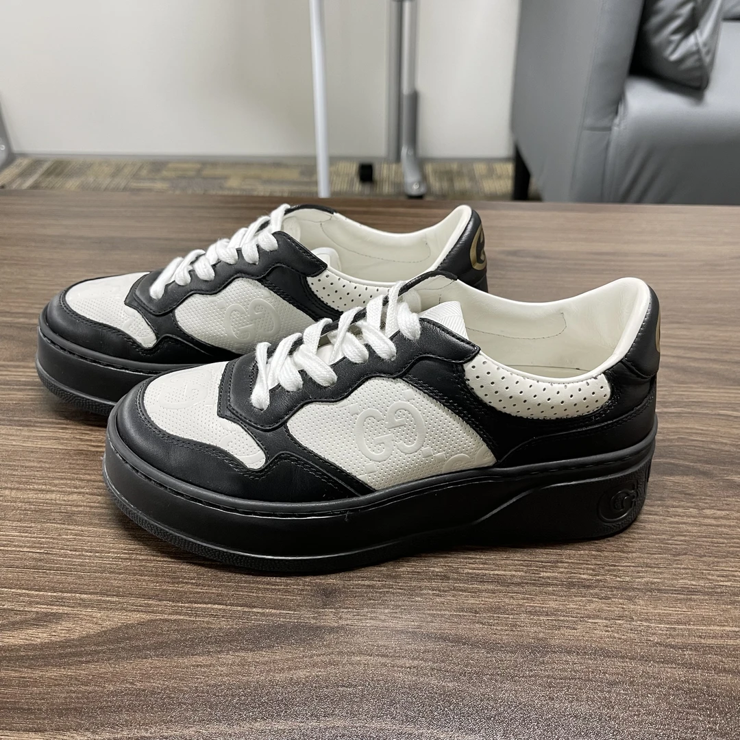 95新 GUCCI/古驰 青奢荟/36码/百搭黑白印花低帮时尚板鞋///59309
